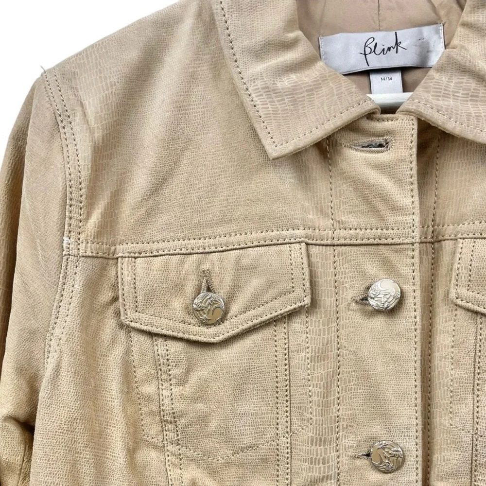 Blink Tan Lizard Print Genuine Leather Trucker Jacket Size M - Picture 4 of 7